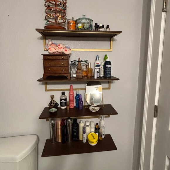 Set of TWO 23.7" x 7" Wood & Gold Metal Wall Shelf - Project 62 - Picture 1 of 3